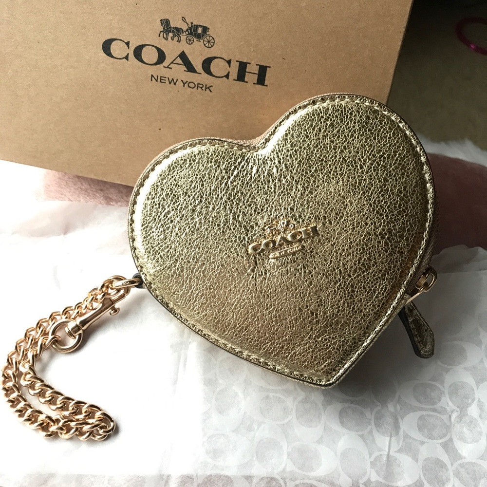 🆕 Gold COACH Metallic Leather Coin Wallet Purse!